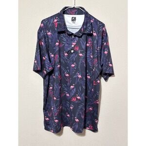 Greater Half GH‎ Polo Shirt Mens XL Purple Pink Flamingos Performance Golfer